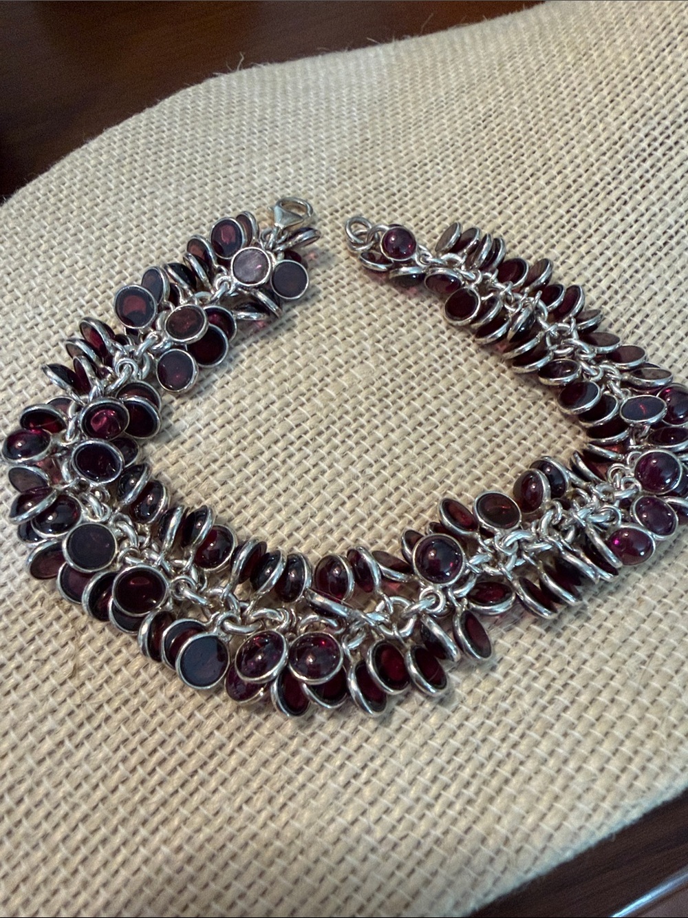 Silpada retired Cha Cha Silver and Deep Garnet Bead Stone bracelet.